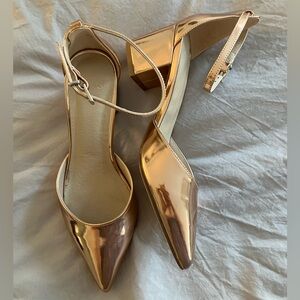 Rose gold copper pointed-toe Mary Jane heeled shoes UK 3